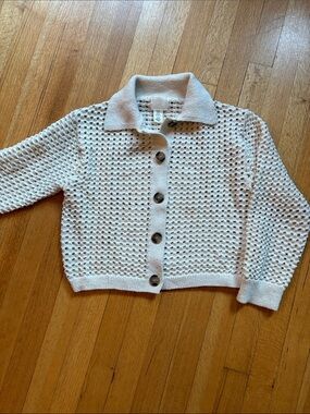 H&M Cream Open-Knit Crochet Button Cardigan